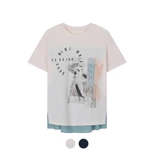 [꼼빠니아][꼼빠니아] 배색 프린트 반팔 티셔츠_CADU4-WKS010