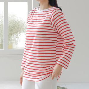 [강물처럼]아이우먼 여리버튼줄무늬티셔츠 LYU296M603 빅사이즈