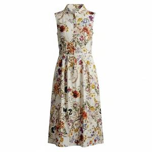 [비꼴리끄(여성)]린넨 프린트 둥근카라 나시 원피스 B252WO1020