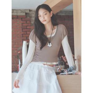 (356342CC5H) [에잇세컨즈] V넥 저지 캡소매 티셔츠  카키