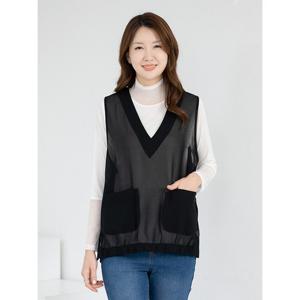 [모슬린]엄마옷 조끼 쉬폰 브이넥 밴딩 603FGH015 마담/중년여성