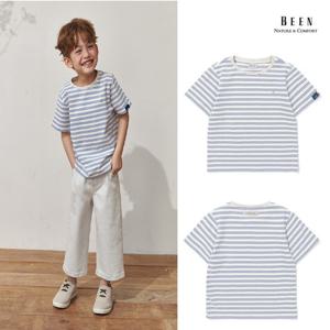 [빈]BA21TS06WT블루 스트라이프 보트넥 티셔츠