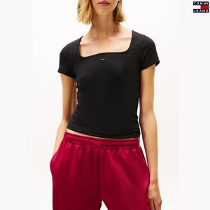 [타미진스]여성 스퀘어넥 골지 반팔 티셔츠 T32G0TTO30TWT1-B