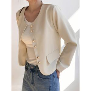 [올리비에스클로젯]골드버튼 라운드넥 긴팔 자켓_O2603JK013A