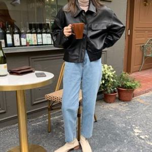 포켓 시크 레더 숙 카라 오버핏 자켓 TDN0012 겨울 하프자켓