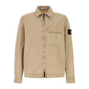 스톤아일랜드 로고 패치 체스트 포켓 집업 셔츠 L1S151200008S0