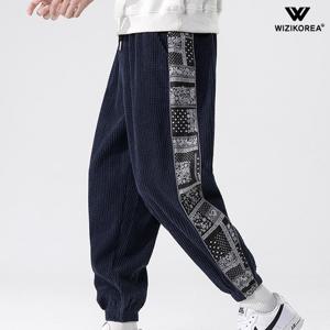 남성 코듀로이 조거팬츠 페이즐리 골덴 밴딩 트레이닝 바지 WI242PN