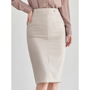 [모리스커밍홈][55-77]버튼 슬림 H라인 미디 스커트_M2603SK027B