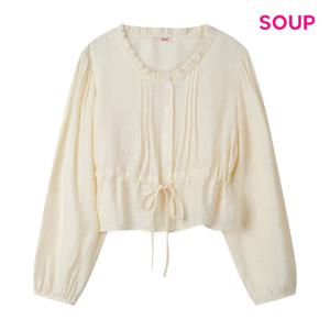 SOUP  프릴 넥 핀턱 스트링 크롭 블라우스 (S63LS07)