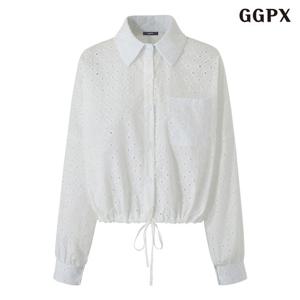 [GGPX]펀칭 자수 밑단 스트링 긴팔 셔츠 (GQABA017D)