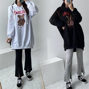 [강물처럼]빅사이즈 곰돌이 기모 후드 티셔츠 RAF774 힙체형커버