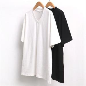 [강물처럼]빅사이즈사랑해요 7607L111 브이넥 기모 반팔티 WW (7