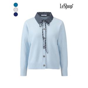 [르샵]체크 카라넥 리본 버튼 니트 가디건 (BQ3KC006A)