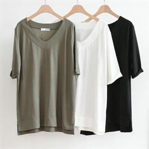 [강물처럼]빅사이즈사랑해요 E280L106 아이스브이라인반팔티 IR