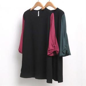 [강물처럼]빅사이즈사랑해요 5688L105 랩 소매 리본 배색티 MN (