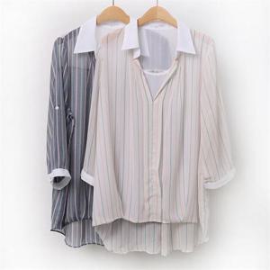 [강물처럼]빅사이즈사랑해요 9824L104 이중쉬폰 잔줄 셔츠 IR (6