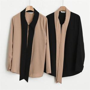 [강물처럼]빅사이즈사랑해요 E088L104 리본배색타이블라우스 BN