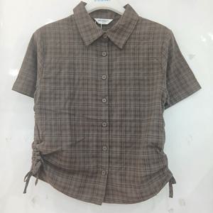 [에꼴리에][모다부평]4부 와끼 셔링 빈티지 체크셔츠/26B5352BR_