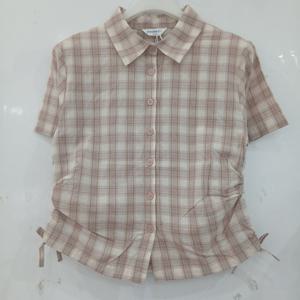 [에꼴리에][모다부평]4부 와끼 셔링 체크 셔츠/26B5351BE_BP_BP