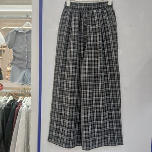 [에꼴리에][모다부평]원턱 와이드 쿨 스판 체크 바지/26B5251BK_