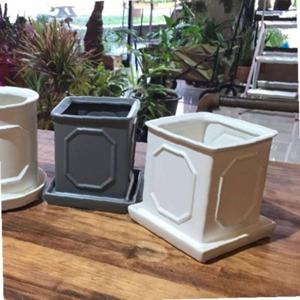 모던 도기 몰딩 사각 그레이 화분 10x10x12cm
