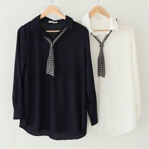 [강물처럼]빅사이즈사랑해요 C808L103 스카프쉬폰롱블라우스 DB