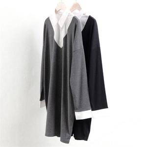 [강물처럼]빅사이즈사랑해요 0066RL103 배색 셔츠 롱 티 NB (663