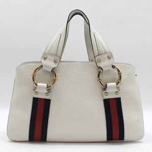 (명품) 구찌 131324 화이트 레더 금장 뱀부 장식