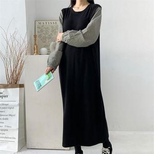 [강물처럼]빅사이즈사랑해요 C293L012 체크밴딩배색롱원피스 BE