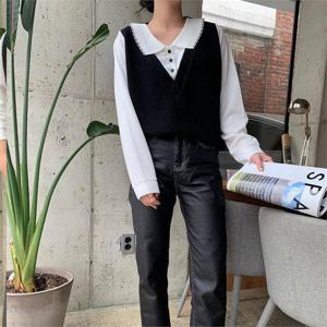 [강물처럼]빅사이즈 012 물결브이넥카라니트티 DBSC194 (6377559