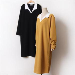 [강물처럼]빅사이즈 011 심플셔츠배색롱원피스 DBEB430 (6347971