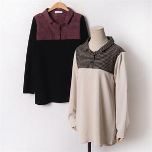 [강물처럼]빅사이즈 011 체크배색긴팔니트셔츠 DIRB502 (6347824