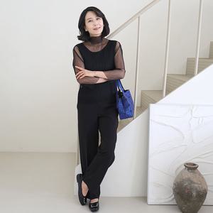 [쉬즈마담]T57504 시어 플리츠 하이넥 7부 블라우스 50대 엄마옷