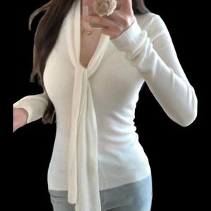 [다잇템]여자 타이넥 V넥 비스코스 슬림핏 니트 (33254455A)