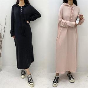 [강물처럼]빅사이즈사랑해요 C104L011 롱슬릿니트후드원피스 BE