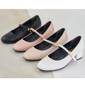 여성 스트랩 메리제인 둥근코 러블리 미들힐 여성구두 샌들