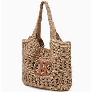 [헤지스ACC] 베이지 로고패치 라피아 숄더백 HIBA6E793I2