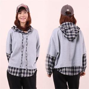 [강물처럼]아이우먼 소프트체크배색후드 WC6805M011 빅사이즈 (6