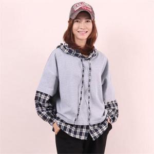 [강물처럼]빅사이즈사랑해요 6805L011 크롭 체크 배색 후드 WC (