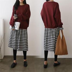 [강물처럼]위쉬몰 EM 벨체크배색코튼원피스(B219H010) 빅사이즈