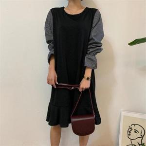 [강물처럼]빅사이즈사랑해요 9711L010 인어 배색프릴 원피스 IR