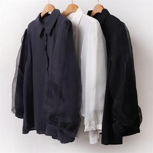 [강물처럼]빅사이즈사랑해요 A998L010 글램퍼프배색블라우스 BN