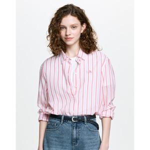 헤지스 여성 26SS 오렌지 스트라이프 면 긴팔셔츠 HSSH6BC33O2