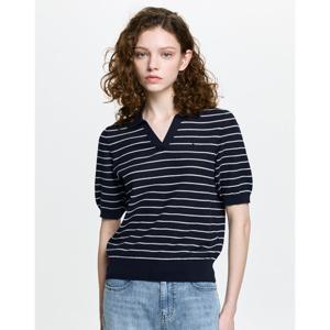 헤지스 여성 26SS ONLINE EXCLUSIVE 카라 스트라이프 강연 니트 네이비 HSSW6BP03N2