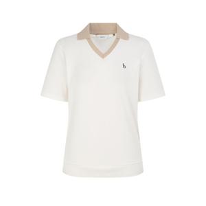 헤지스 여성 26SS 아이코닉 브이넥 반팔 피케 티셔츠 아이보리 HSTS6B903IV