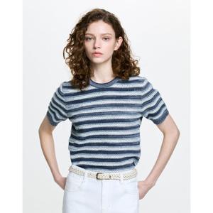 헤지스 여성 26SS 멀티스트라이프 반팔 풀오버 블루 HSSW6B301B2