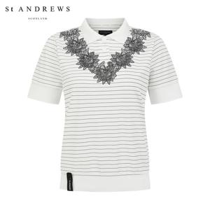[세인트앤드류스] 여성 레이스 플라워 프린팅 스트라이프 반팔티셔츠 821F2TO107_WH