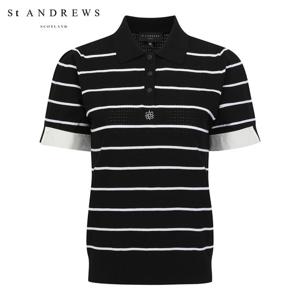 [세인트앤드류스] 여성 스트라이프 스카시 배색 반팔 니트 821F2SR106_BK