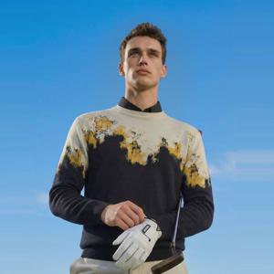 헤지스골프   ROYAL NAVY  블랙 남성 웨이브 패턴 자카드직 스웨터(HUSW6A214BK)