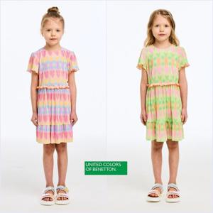 [베네통키즈]레인보우 보드레 플리츠 원피스 QAOP116310